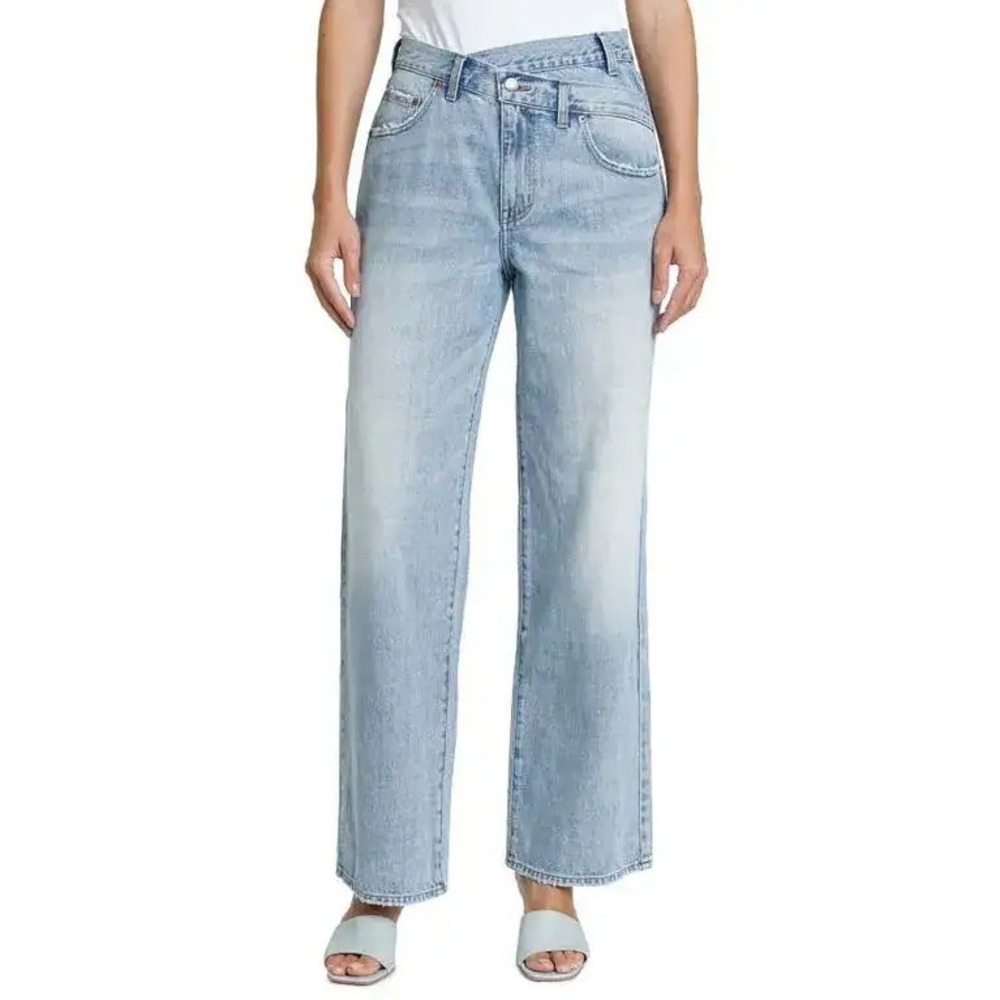 Pistola Bobbie Crossover Asymmetrical Waist Wide Leg Jeans Light Wash Size 30
